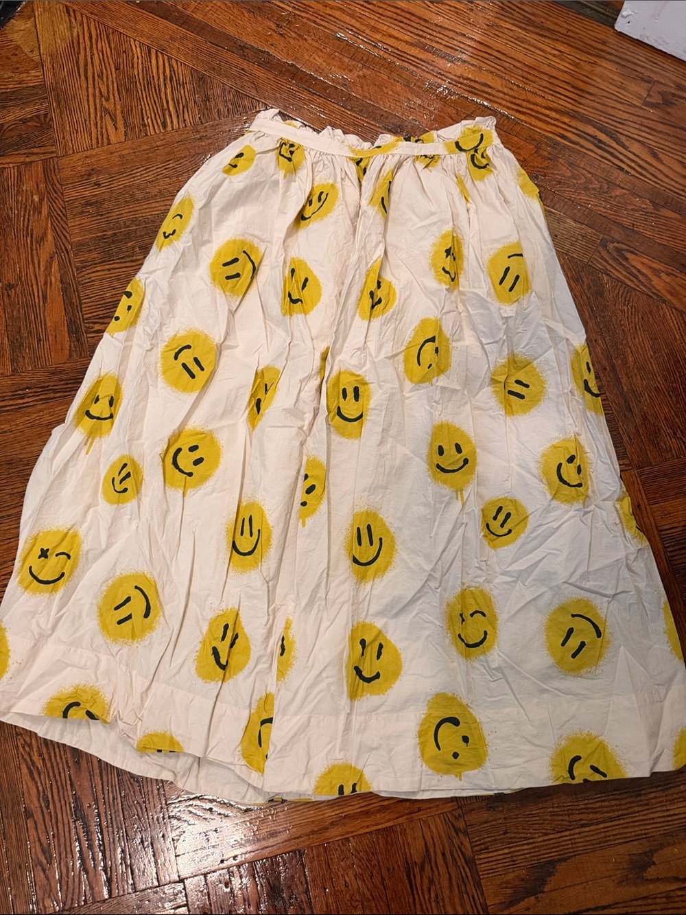 MOLO White & Yellow Smiley Print Midi Skirt
